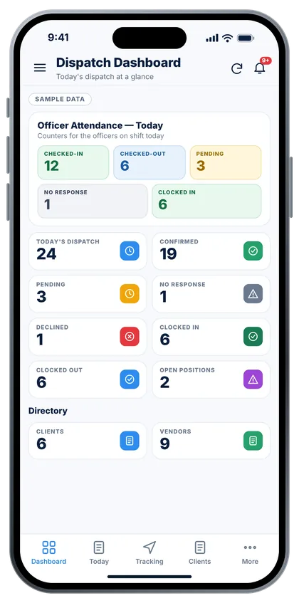 The app on a phone (sample data)