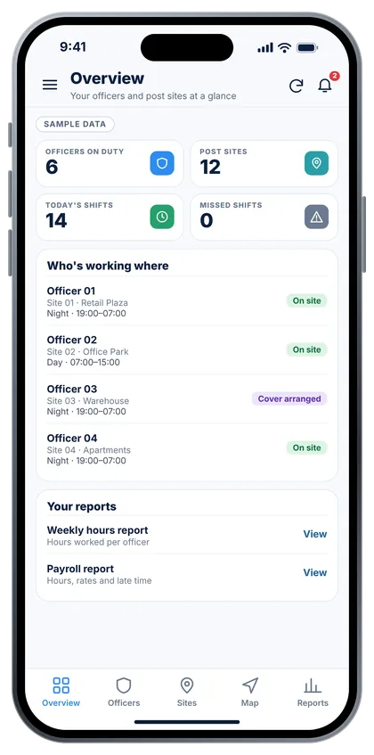 The app on a phone (sample data)