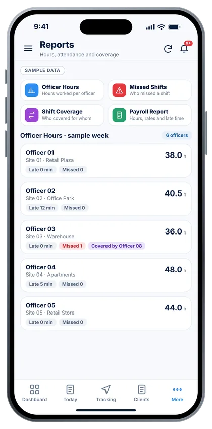The app on a phone (sample data)