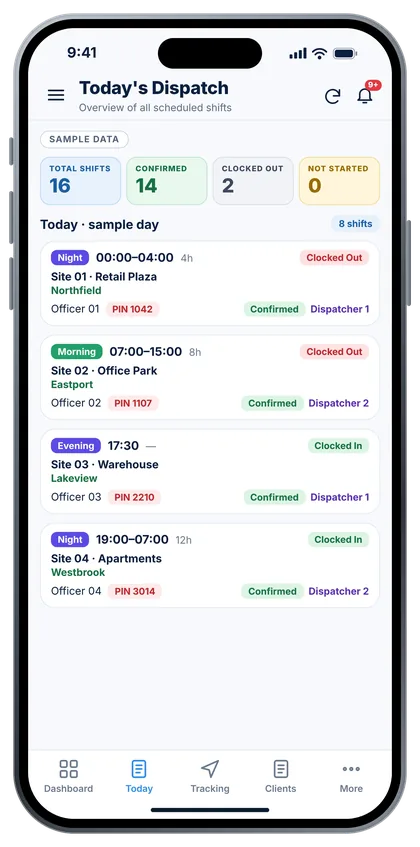The app on a phone (sample data)